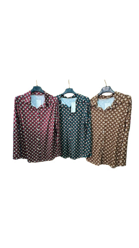 Camicia donna fantasia geometrica – disponibile in Bordeaux, Verde Scuro e Marrone