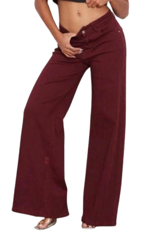 Jeans Donna Palazzo Vita Alta – Denim Blu Scuro Gamba Larga Chic